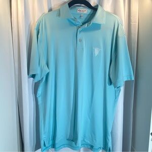 Peter Millar Men's Medium Blue Aqua Striped Golf Polo Shirt